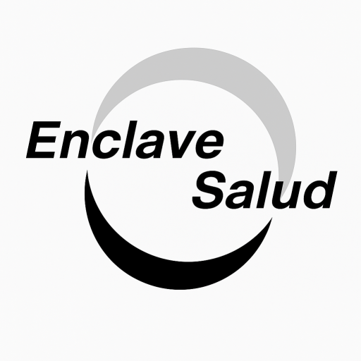Logo de Enclave Salud con formas semicirculares en blanco y negro formando un círculo incompleto