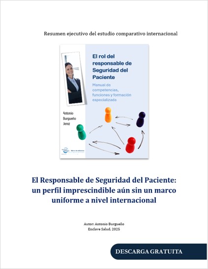 Portada del resumen ejecutivo sobre el rol del Responsable de Seguridad del Paciente, con esquema visual de funciones y competencias.