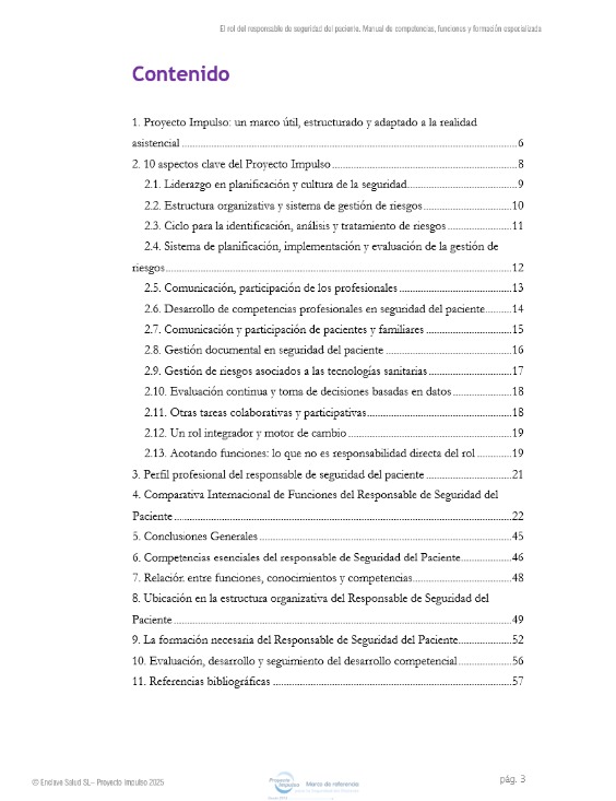 indice del contenido del documento manual responsable de la seguridad del paciente