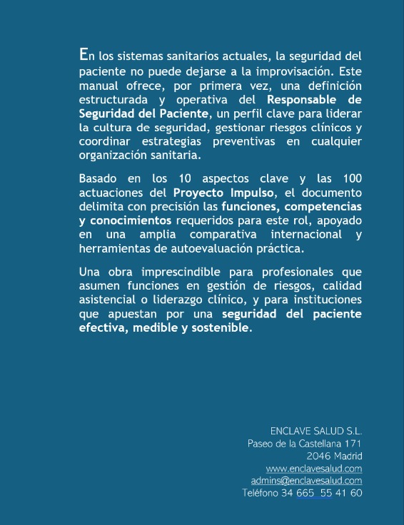 contraportada del documentos manual del rol del responsable de seguridad del paciente