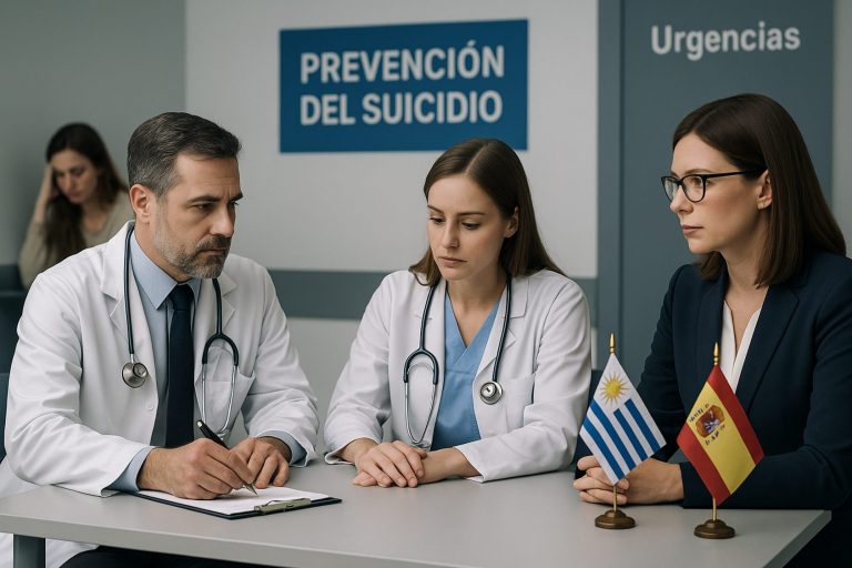 Profesionales sanitarios de España y Uruguay analizan un caso en una unidad de urgencias dentro de un programa de prevención del suicidio.