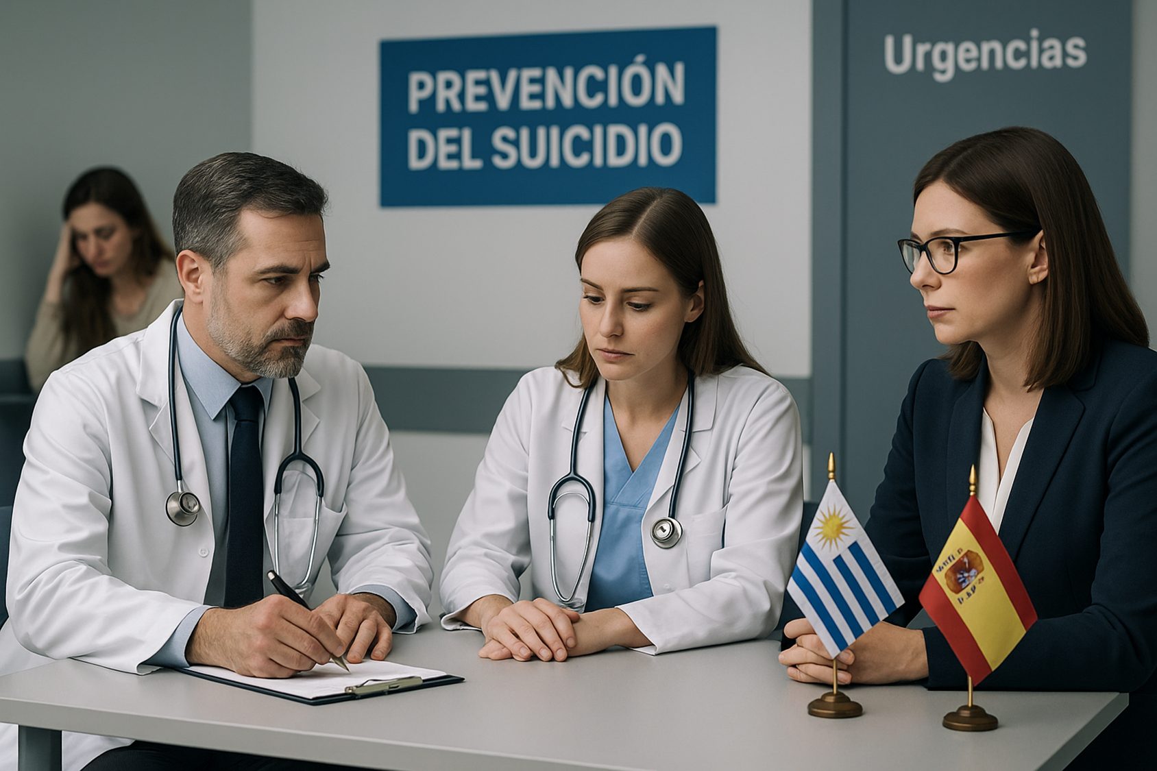 Profesionales sanitarios de España y Uruguay analizan un caso en una unidad de urgencias dentro de un programa de prevención del suicidio.